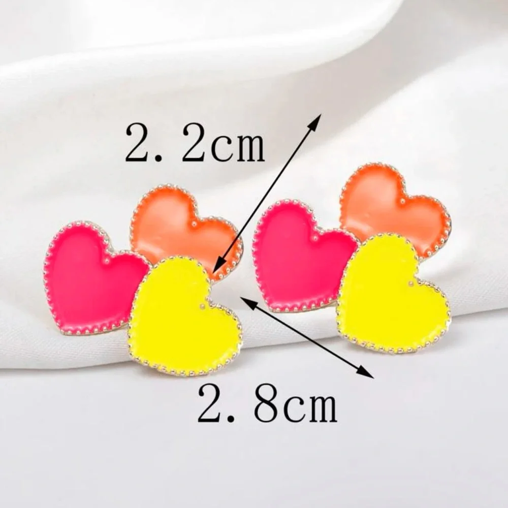Triple Heart Earrings | Neon Pink Yellow Orange Statement